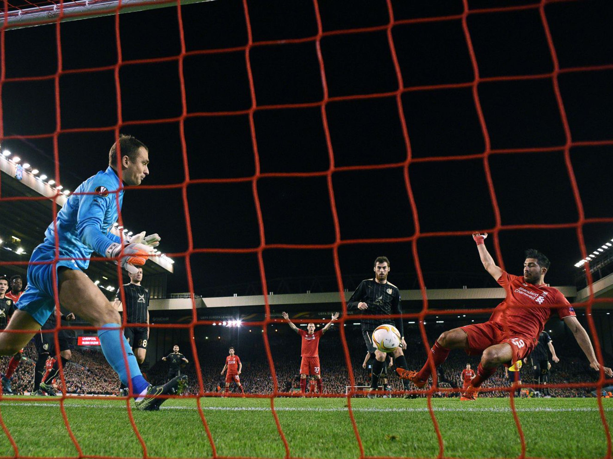 Emre Can scores Liverpool’s first goal of the Jürgen Klopp era against Rubin Kazan