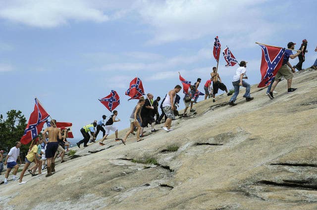 Supporters of the Confederate flag rally at Stone Mountain