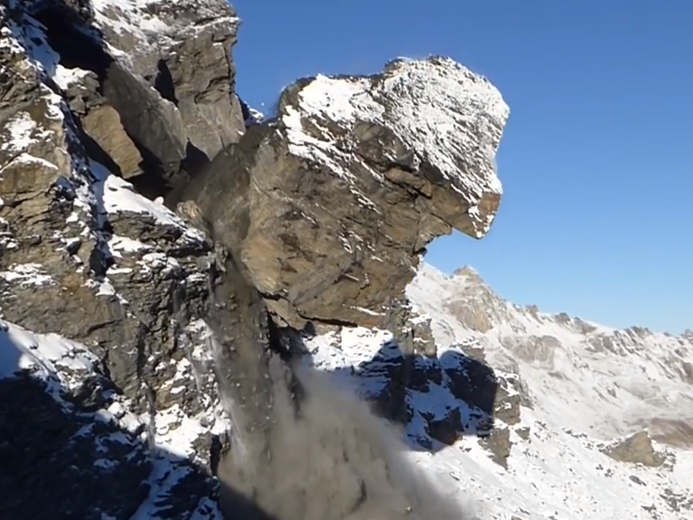 Huge rock breaks off side of Swiss mountain