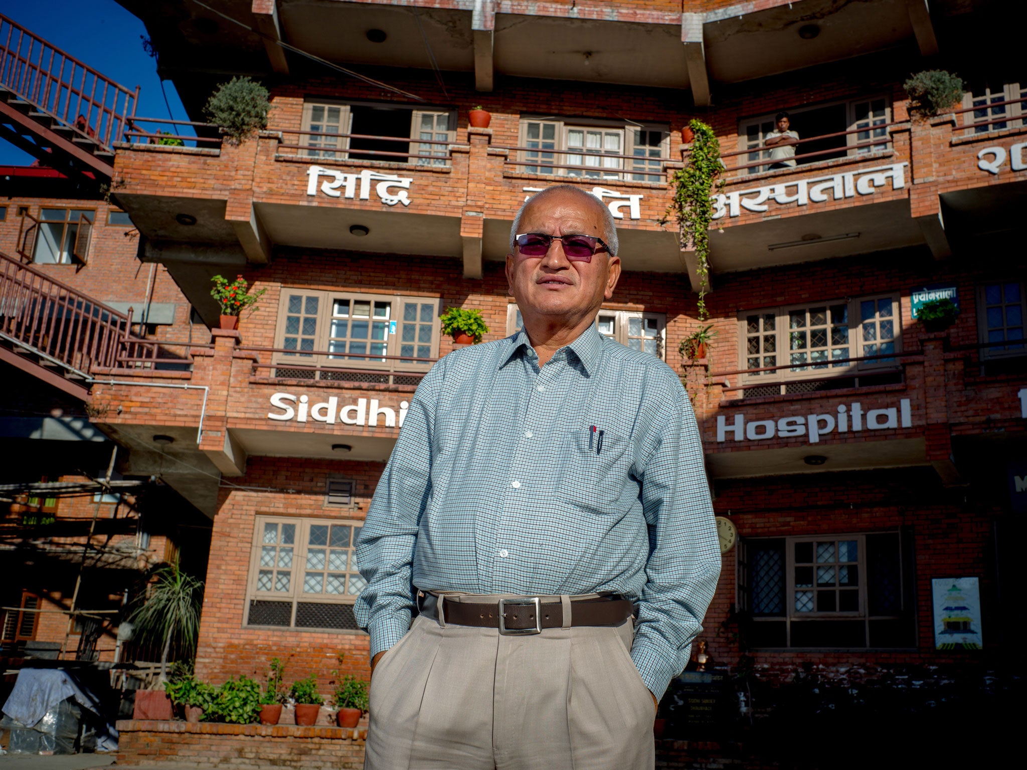 Shyam Dhaubhadel outside Siddhi Memorial Hospital