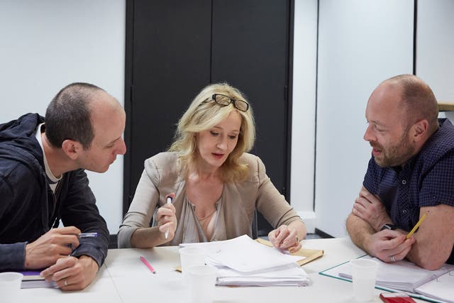 The play’s writer, Jack Thorne  (left), JK Rowling and director John Tiffany.