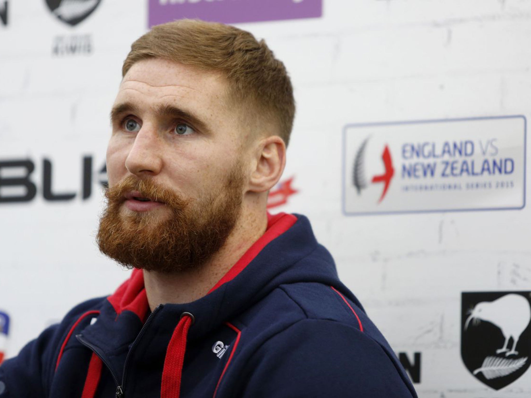 England's Sam Tomkins speaks to the media during the International Series Press Conference