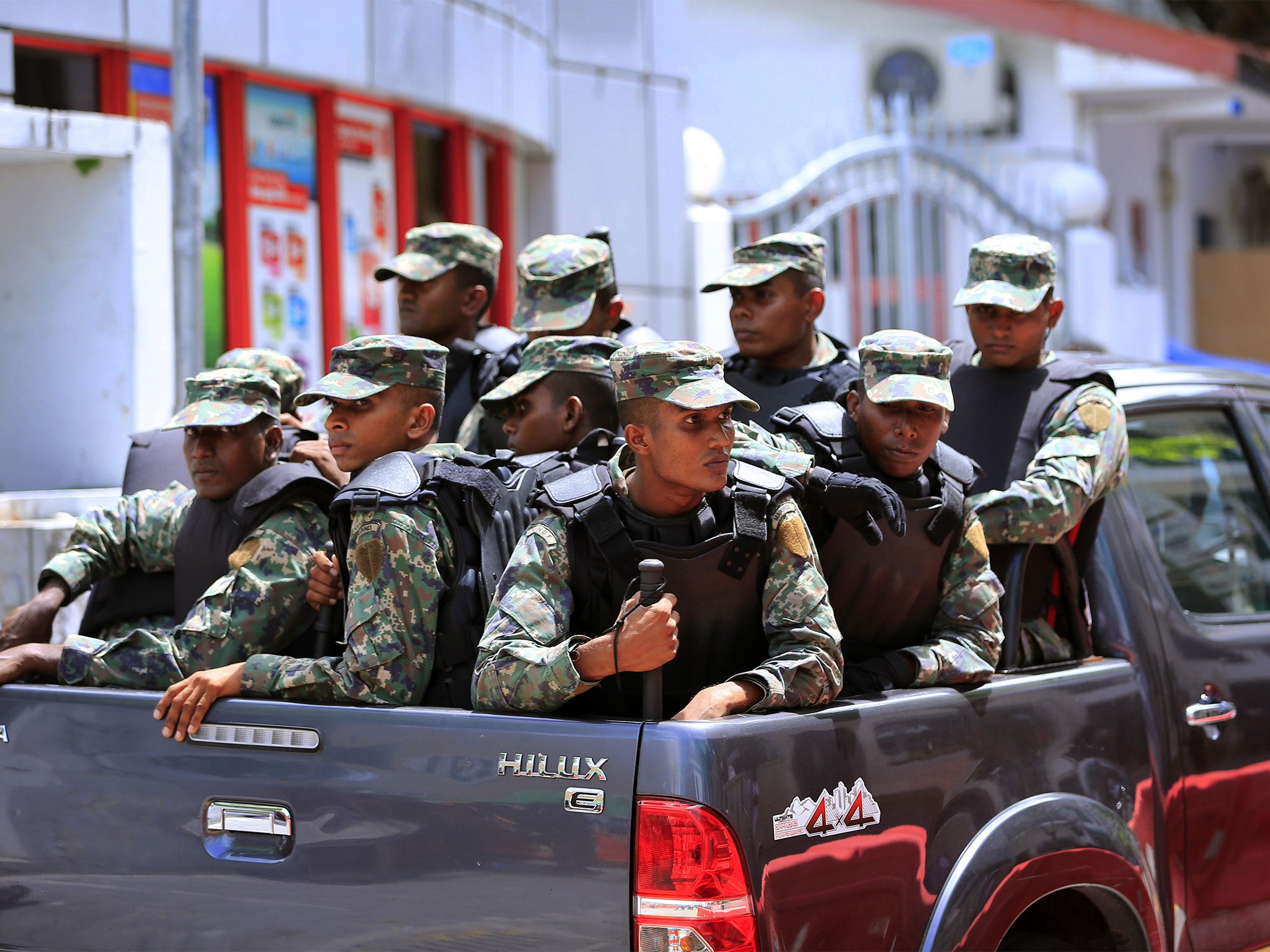 Maldivian soldier patrol following Adeeb's arrest