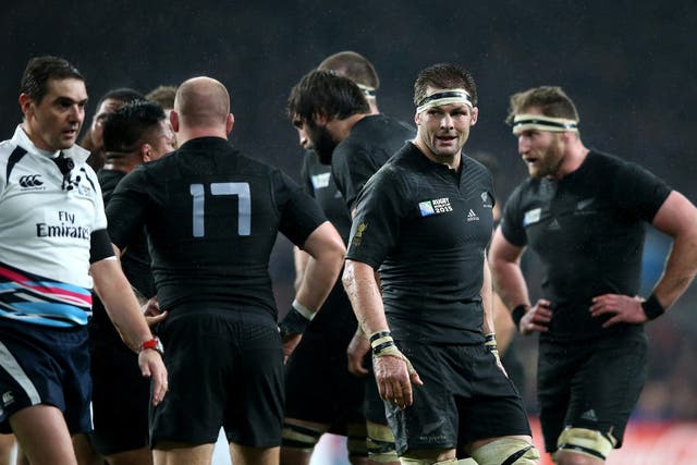 Richie McCaw reacts to the final whistle of New Zealand's win over South Africa