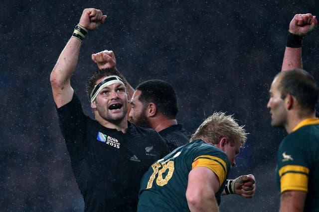 Richie McCaw celebrates victory for New Zealand against South Africa