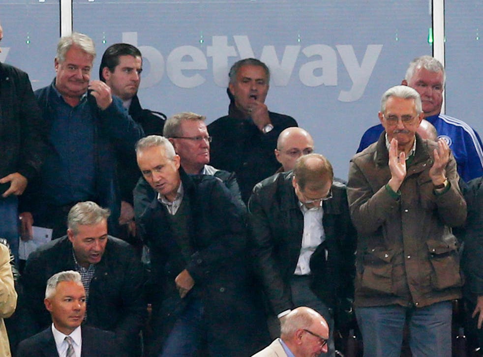 Jose Mourinho watches Chelsea's 2-1 defeat by West Ham from the stands after being sent-off