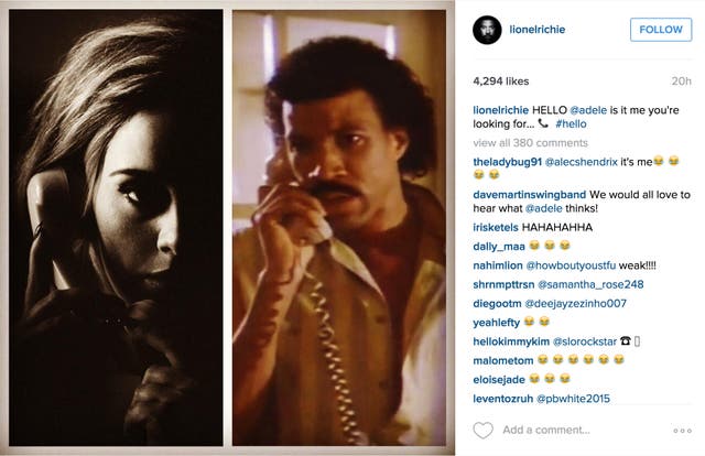 Lionel Richie Responds To Adele S Song Hello By Posting Meme On Instagram The Independent The Independent