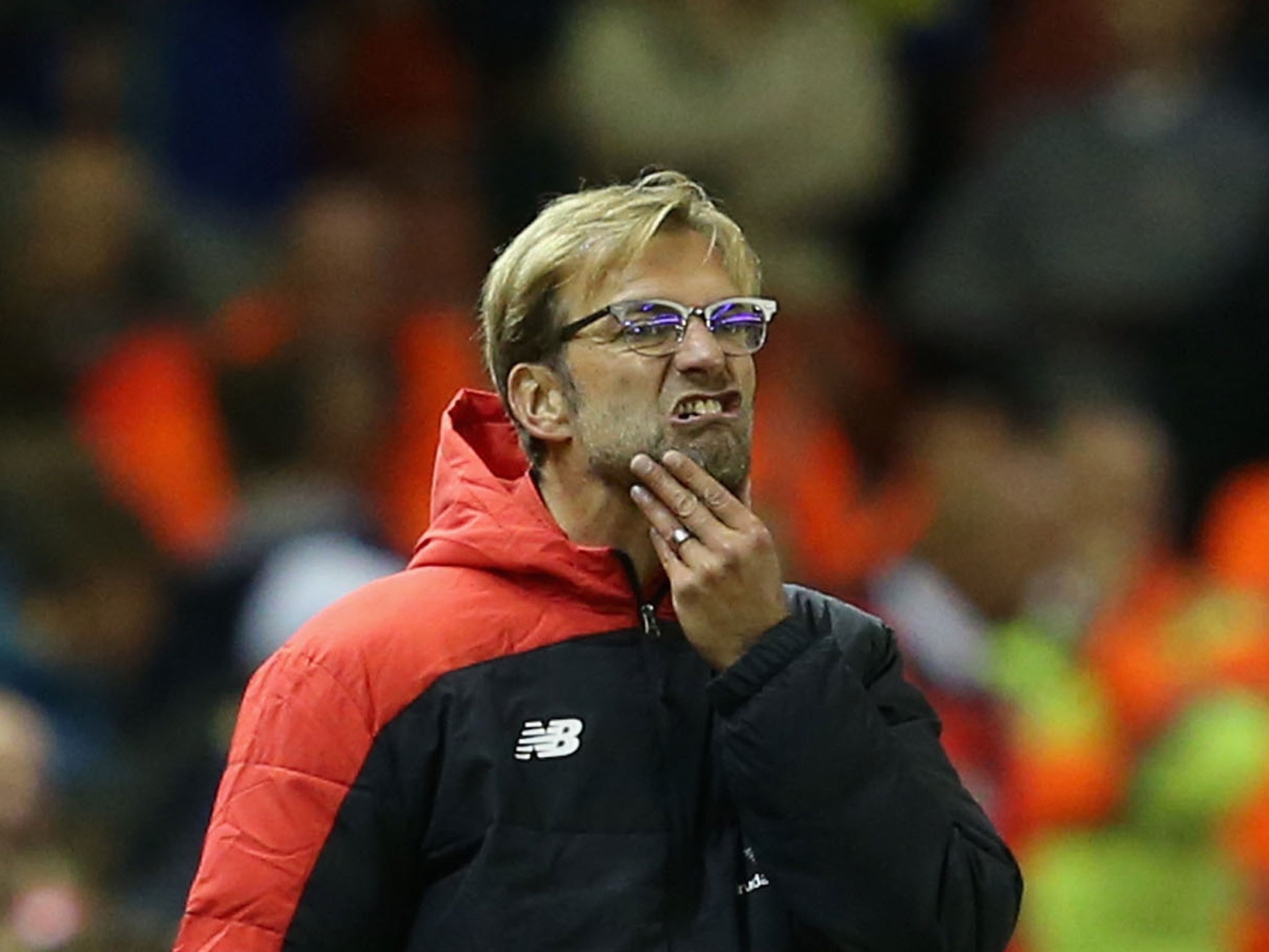 Jurgen Klopp looks on from the touchline at Anfield in the 1-1 draw with Southampton