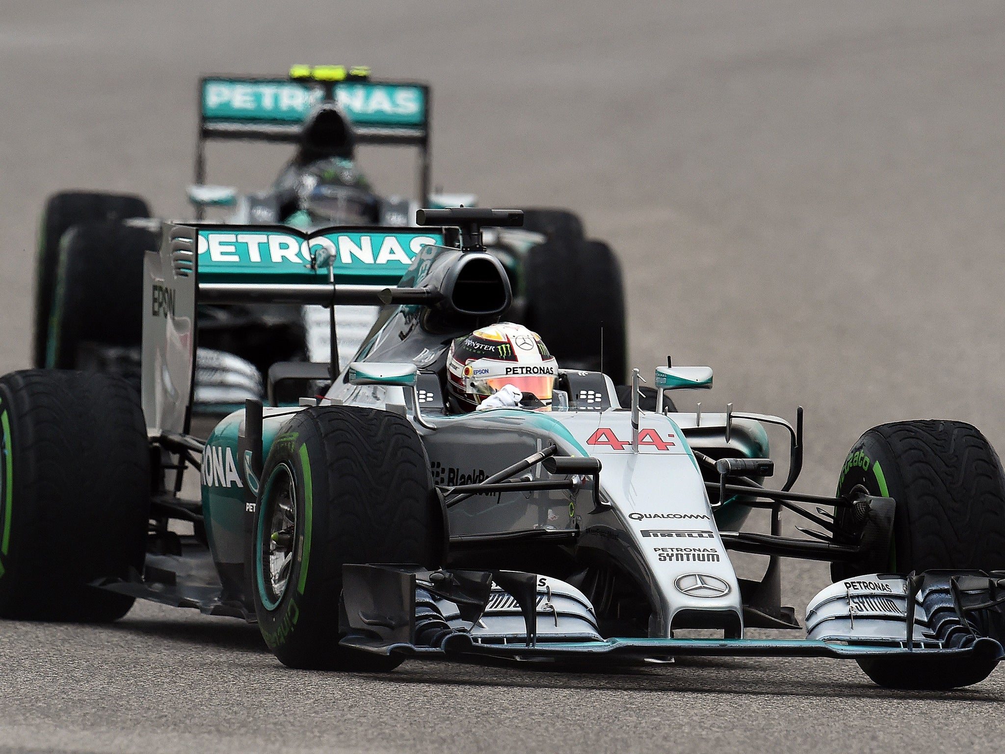 &#13;
Hamilton overtakes Mercedes team-mate Nico Rosberg&#13;