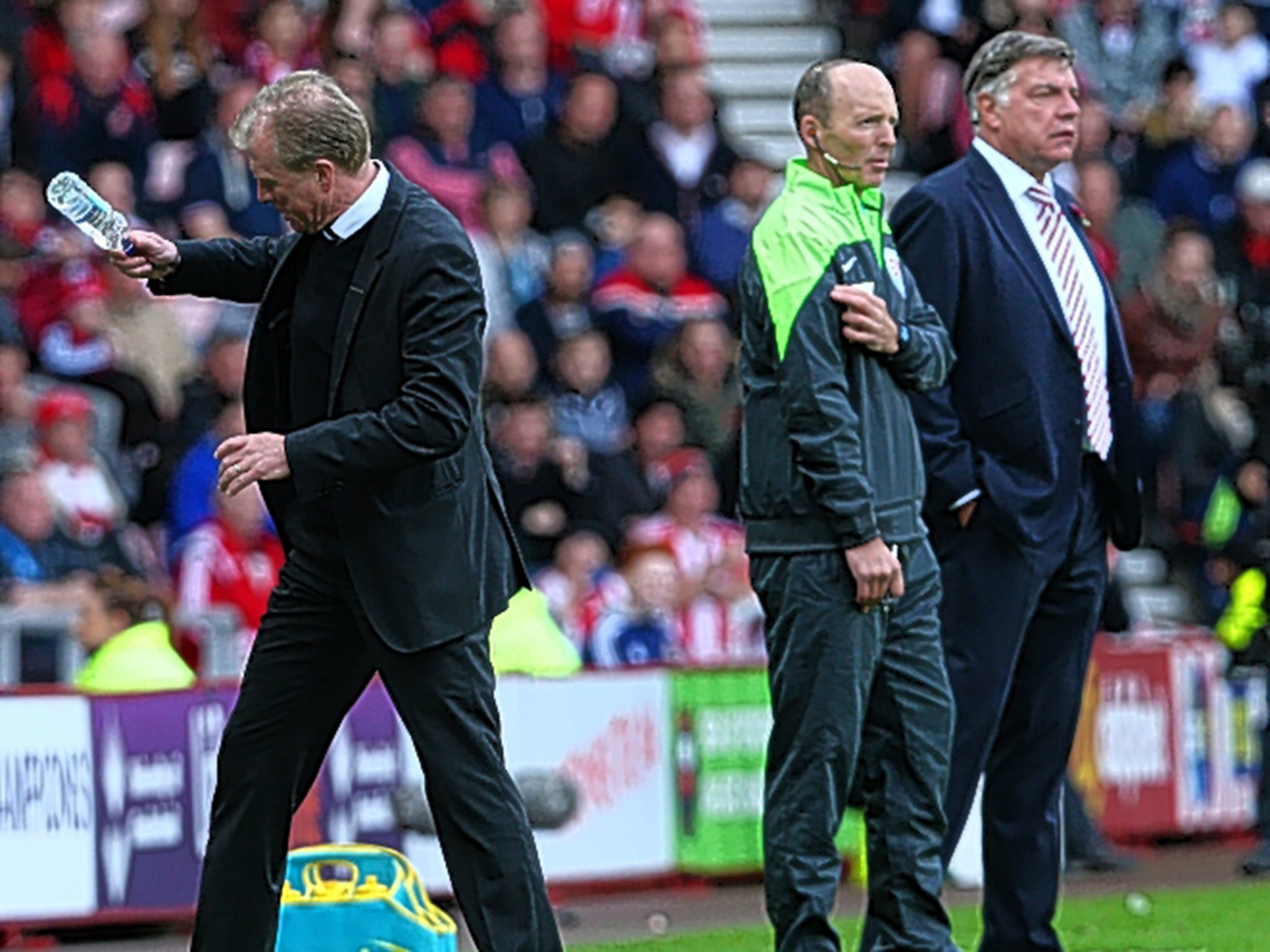 A frustrated Newcastle manager Steve McClaren (left) during the defeat to Sam Allardyce’s Sunderland
