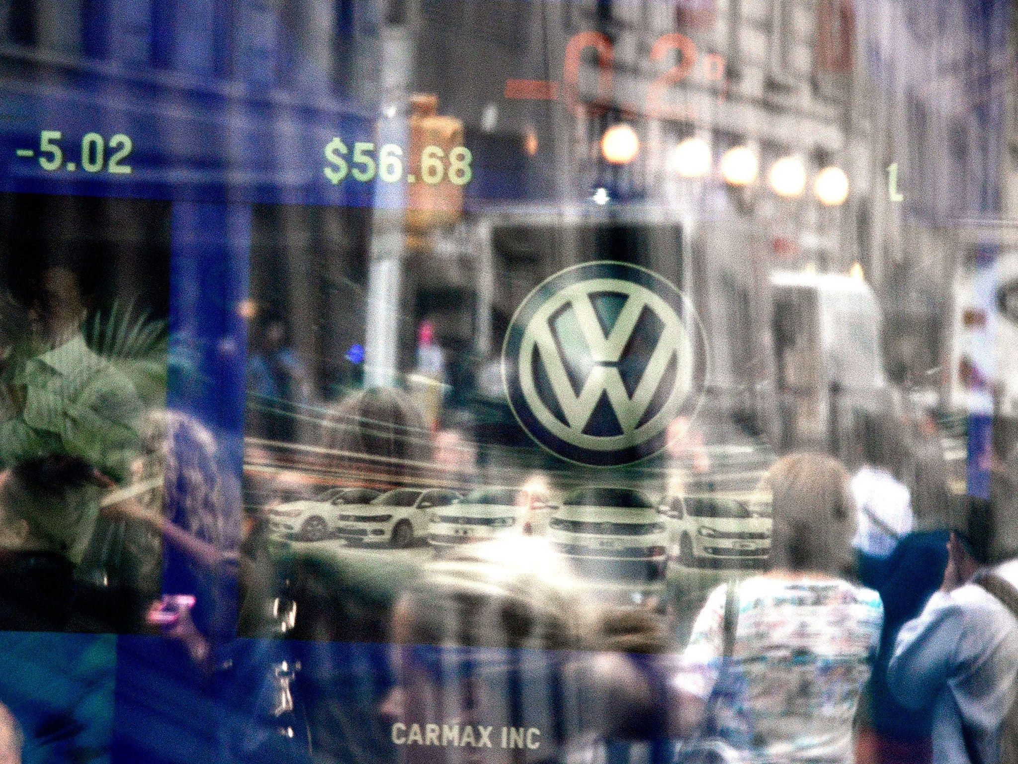 The Volkswagen logo on a screen at the NASDAQ stock market in Times Square in New York