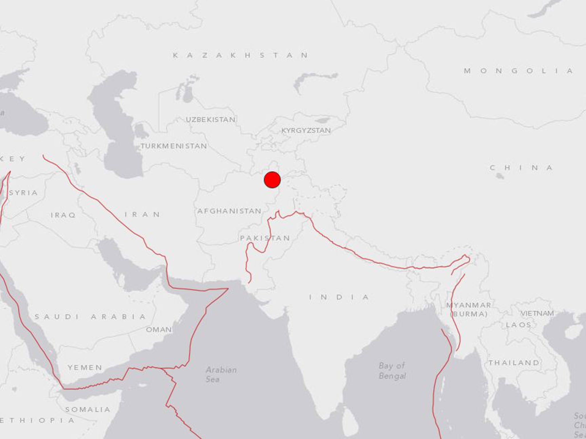 US geological survey records a 7.7-magnitude earthquake felt across Afghanistan, India and Pakistan
