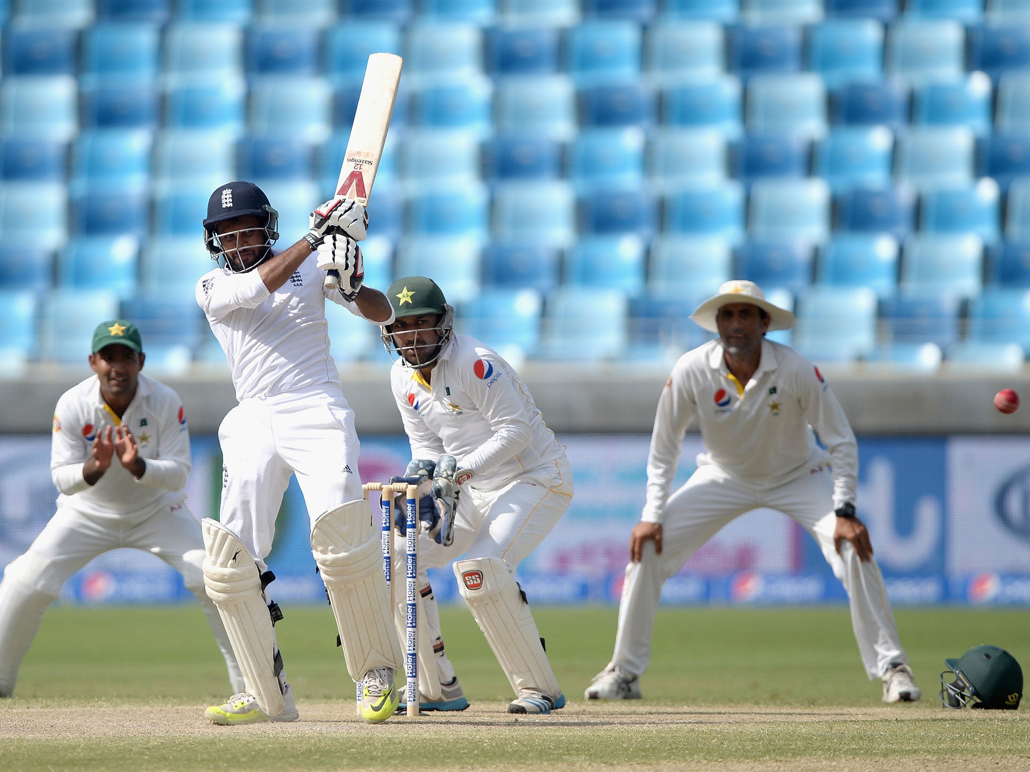 Adil Rashid digs in for England on the final day of the second Test against Pakistan