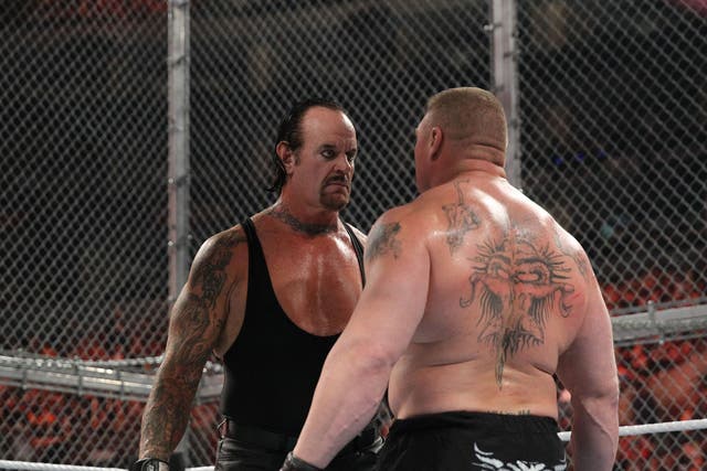 Undertaker stares down Brock Lesnar ahead of their match at Hell In A Cell