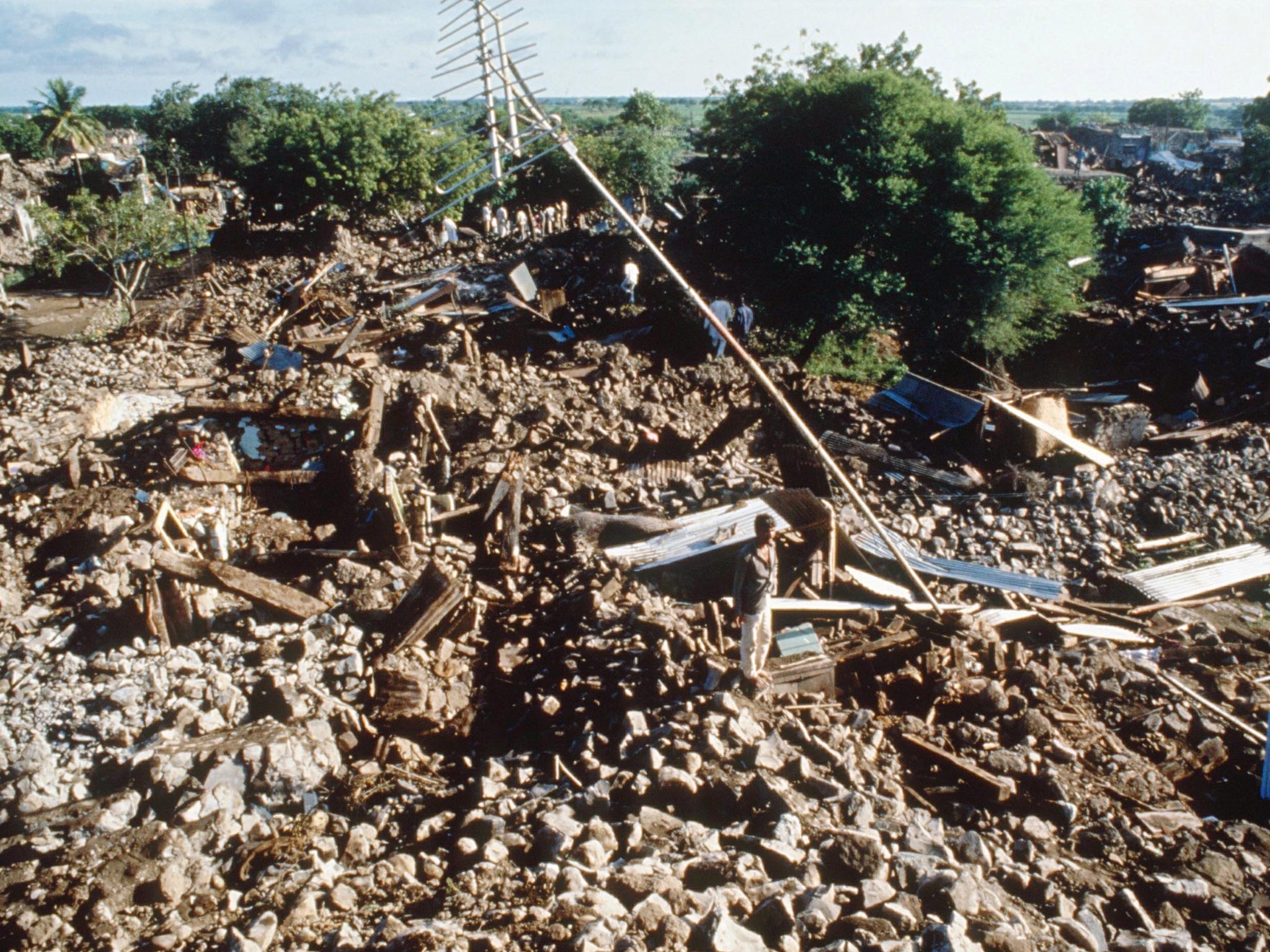 The rubble and destruction in the aftermath of the earthquake in India in 1993