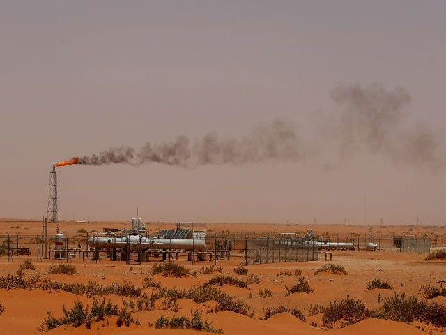 A flame from a Saudi Aramco oil installion known as "Pump 3" is seen in the desert near the oil-rich area of Khouris, 160 kms east of the Saudi capital Riyadh, on June 23, 2008.