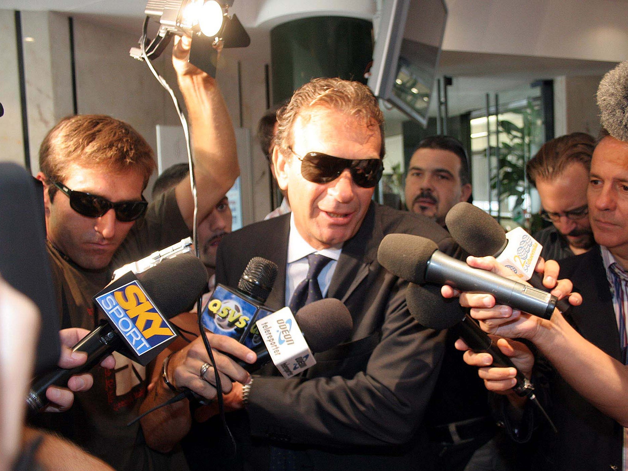 Cellino pictured speaking to reporters in Italy