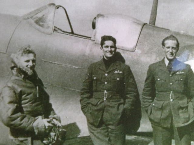 A quieter character than many of his fellow aces: Wright, far left, on the airfield