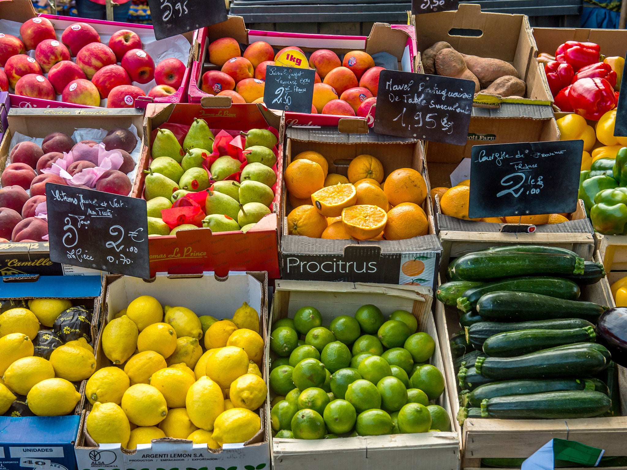 Vegetables are on display at a market