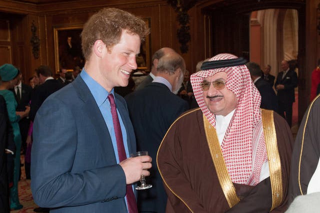 Prince Harry with Prince Mohammed bin Nawaf bin Abdulaziz, Saudi Arabia’s ambassador to Britain, earlier this year