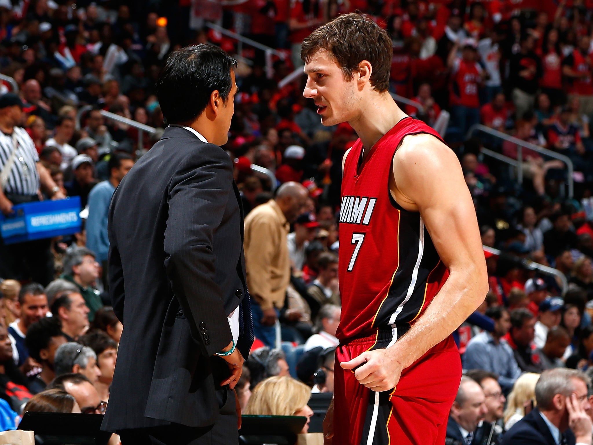 Coach Erik Spoelstra and point guard Goran Dragic