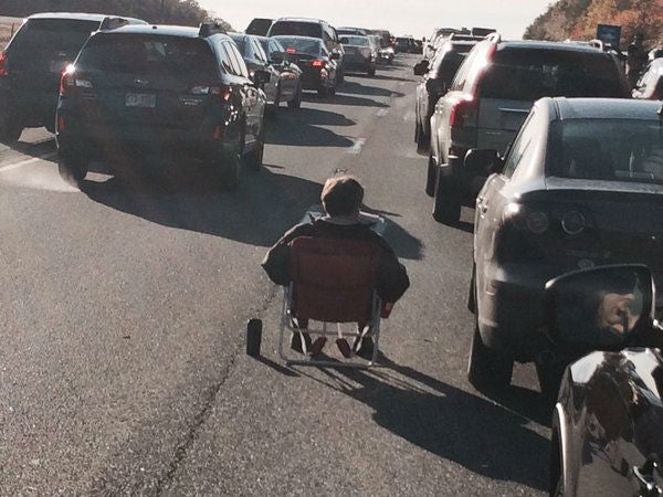 The man got out lawn chair on the I-95