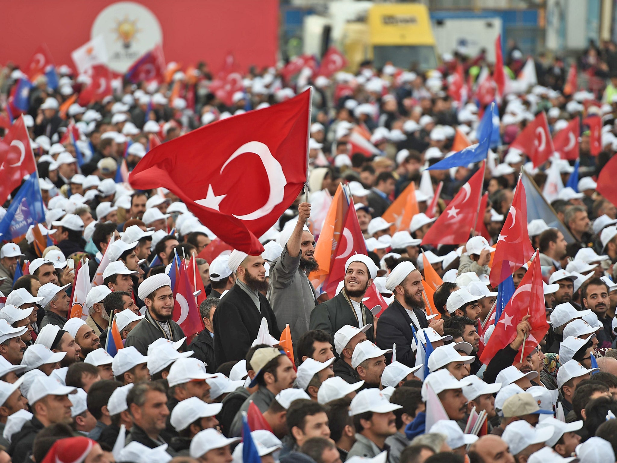 Supporters of President Recep Tayyip Erdogan’s AKP at a rally in Istanbul in the run-up to the Turkish general election which takes place on Sunday