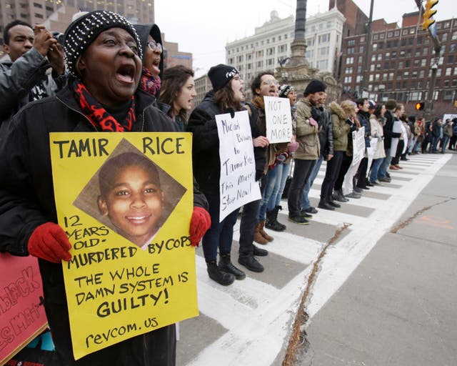 Demonstrators gather in Cleveland to protest the shooting of 12-year-old Tamir Rice.