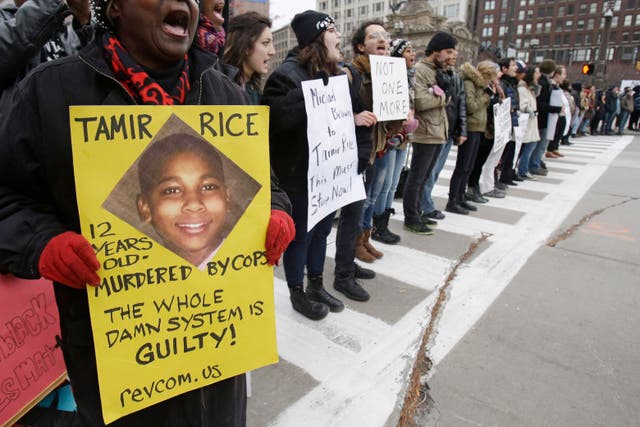 Demonstrators gather in Cleveland to protest the shooting of 12-year-old Tamir Rice.