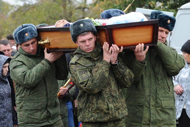 The body of 19-year-old serviceman was returned to his family in southern Russia on the day of his funeral