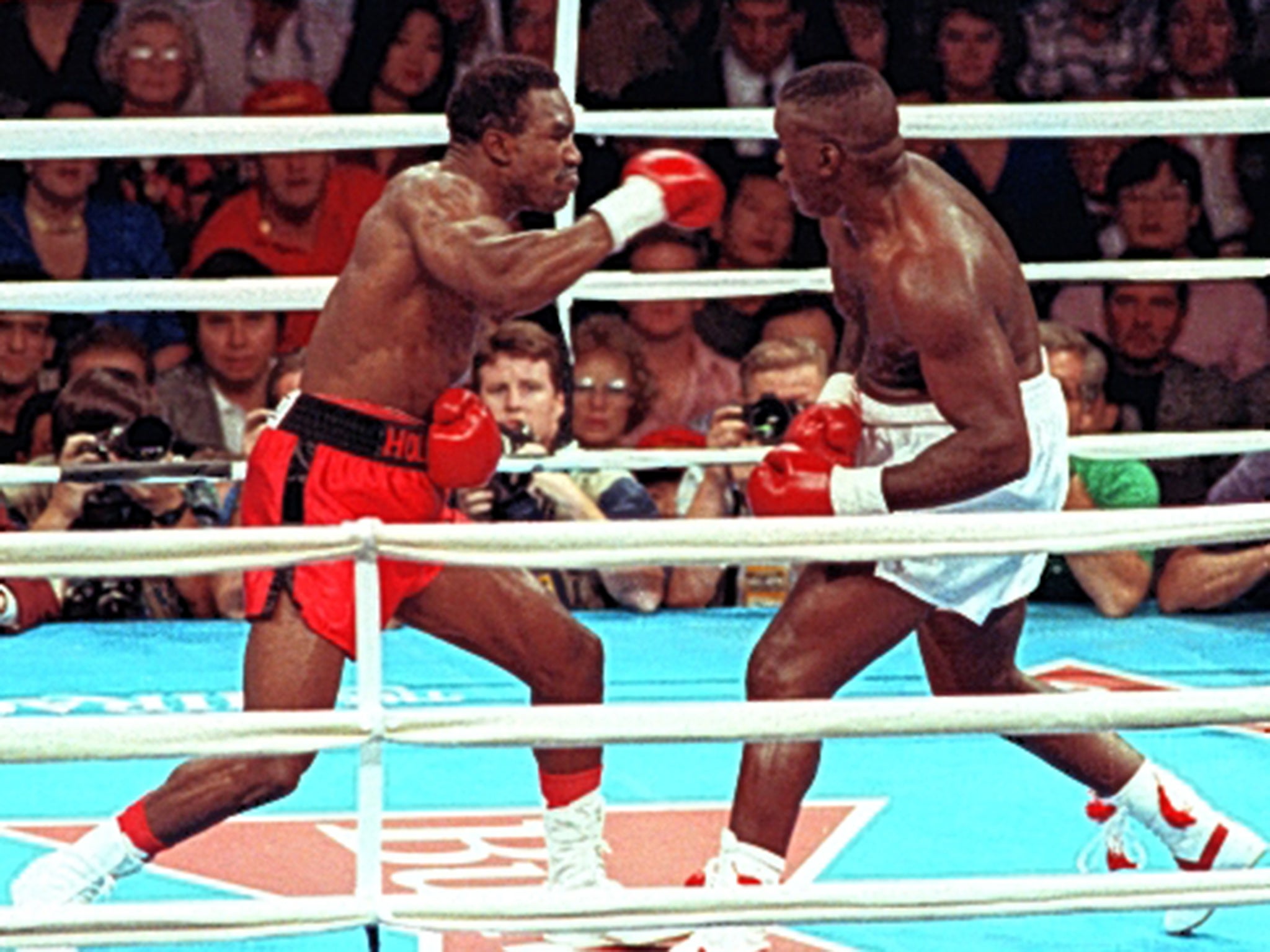 Buster Douglas (right) could have got up off the floor against Evander Holyfield, the referee said