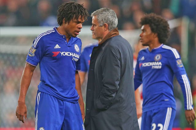 Chelsea striker Loic Remy speaking with his manager on Tuesday night