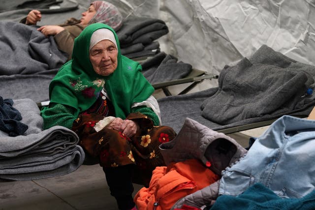 Bibihal Uzbeki, 105, from Kunduz, Afghanistan, rests in Croatia's main refugee camp at Opatovac, Croatia, near the border with Serbia