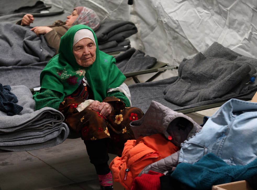 Bibihal Uzbeki, 105, from Kunduz, Afghanistan, rests in Croatia's main refugee camp at Opatovac, Croatia, near the border with Serbia