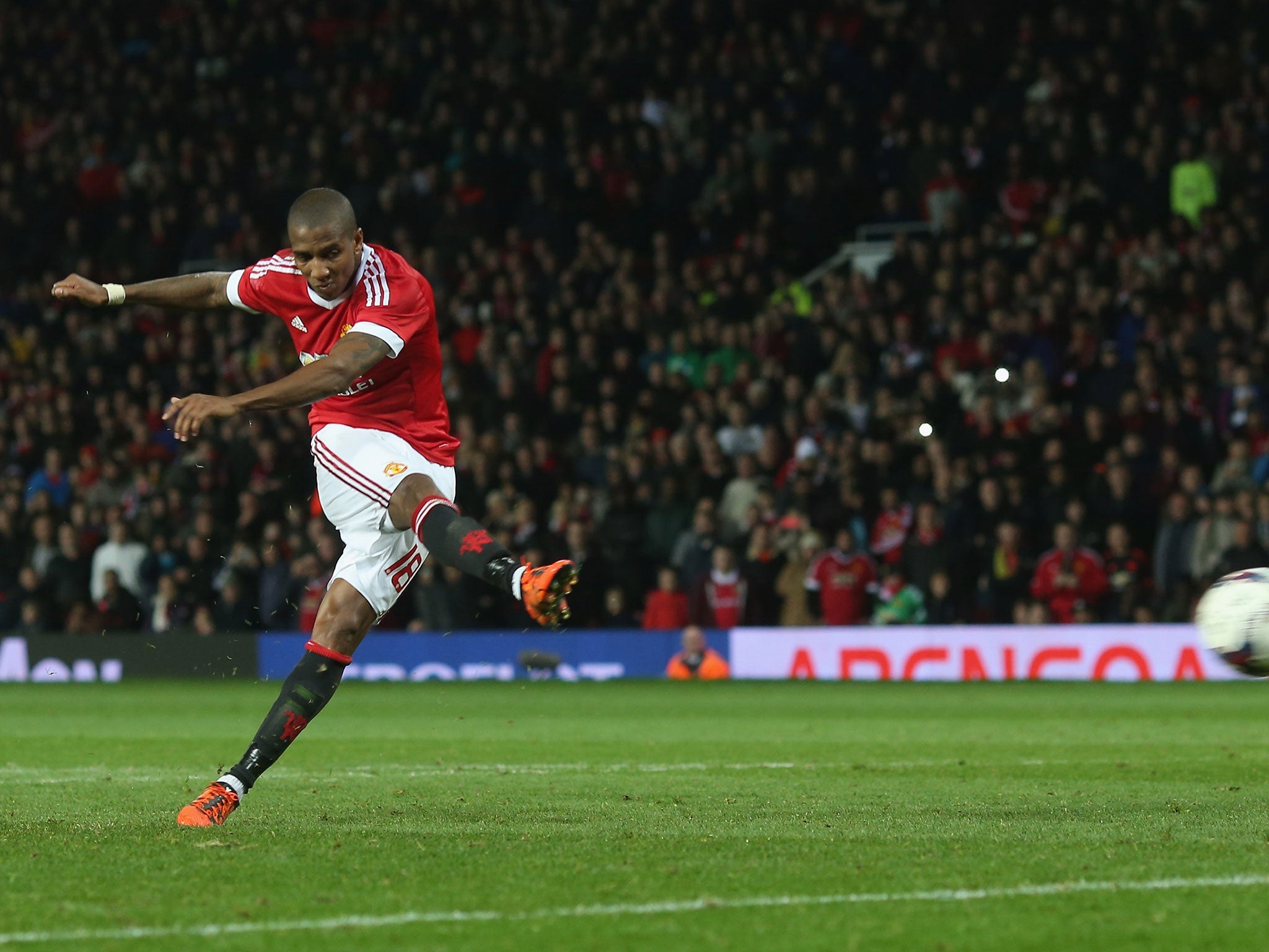 Ashley Young had his shot saved