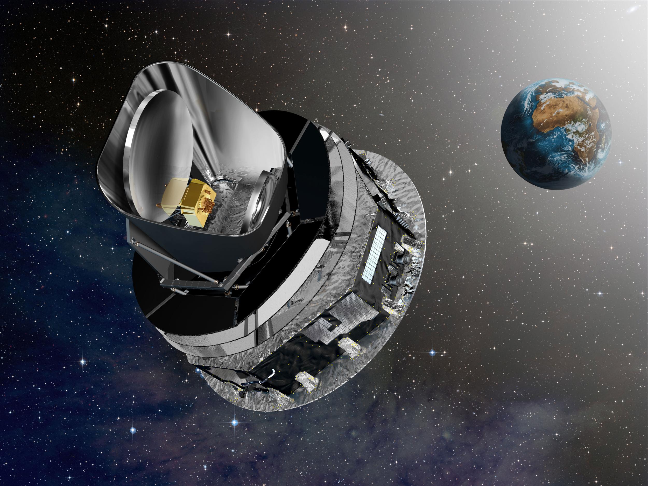 Artist's conception of the European Space Agency's (ESA's) Planck observatory cruising to its orbit