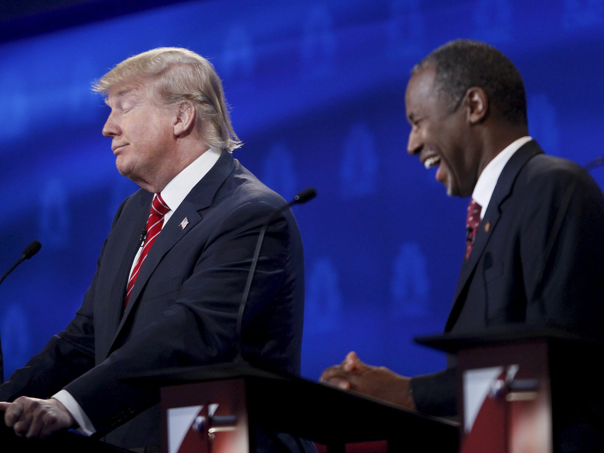 Republican frontrunners Donald Trump and Ben Carson at yesterday's debate