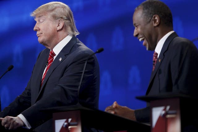 Republican frontrunners Donald Trump and Ben Carson at yesterday's debate