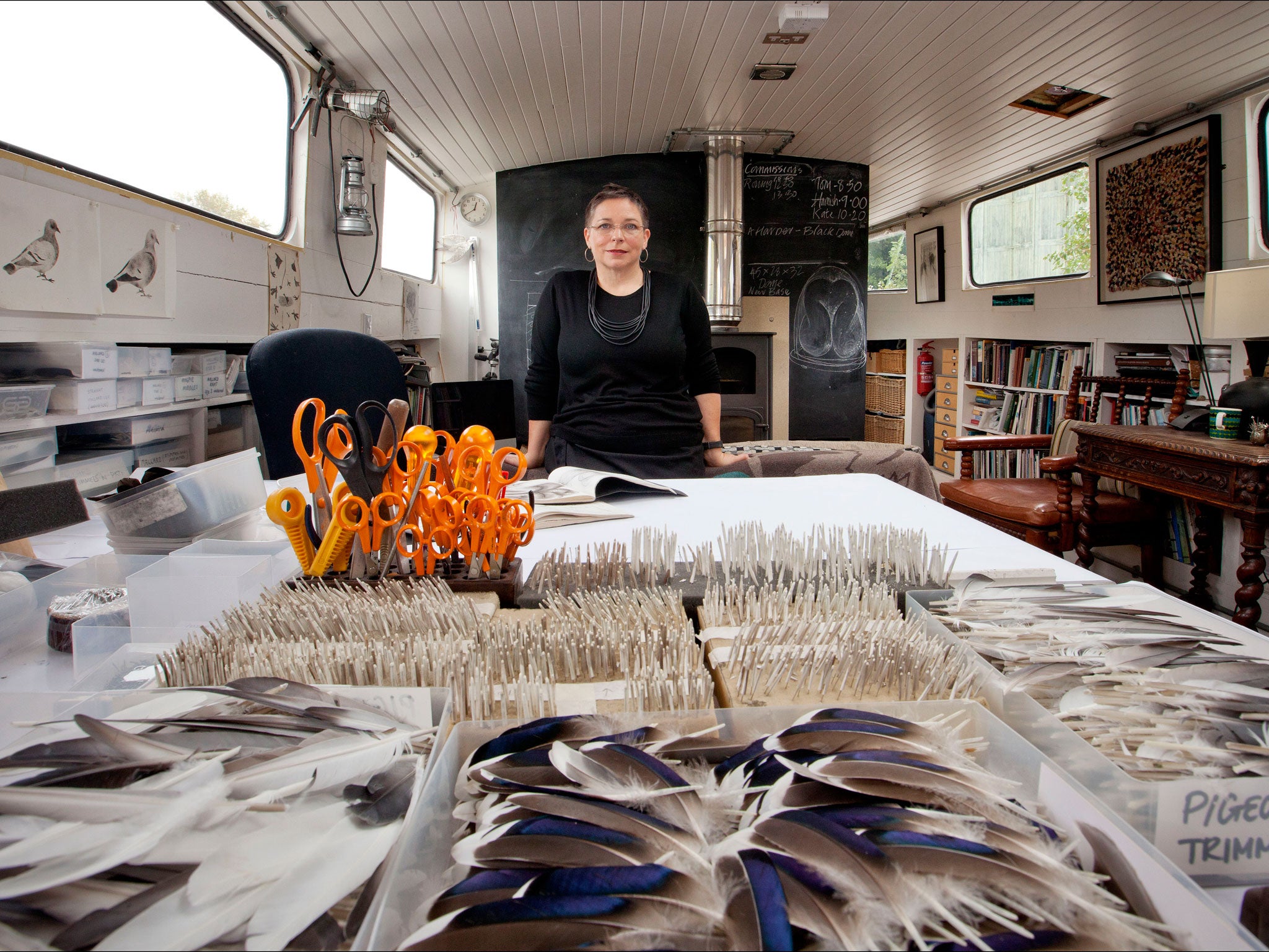 Quills and spills: Kate MccGwire in her studio on a barge on the Thames near Hampton Court