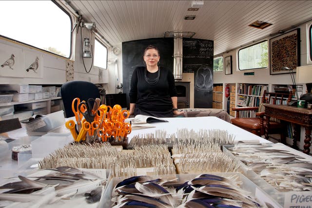 Quills and spills: Kate MccGwire in her studio on a barge on the Thames near Hampton Court