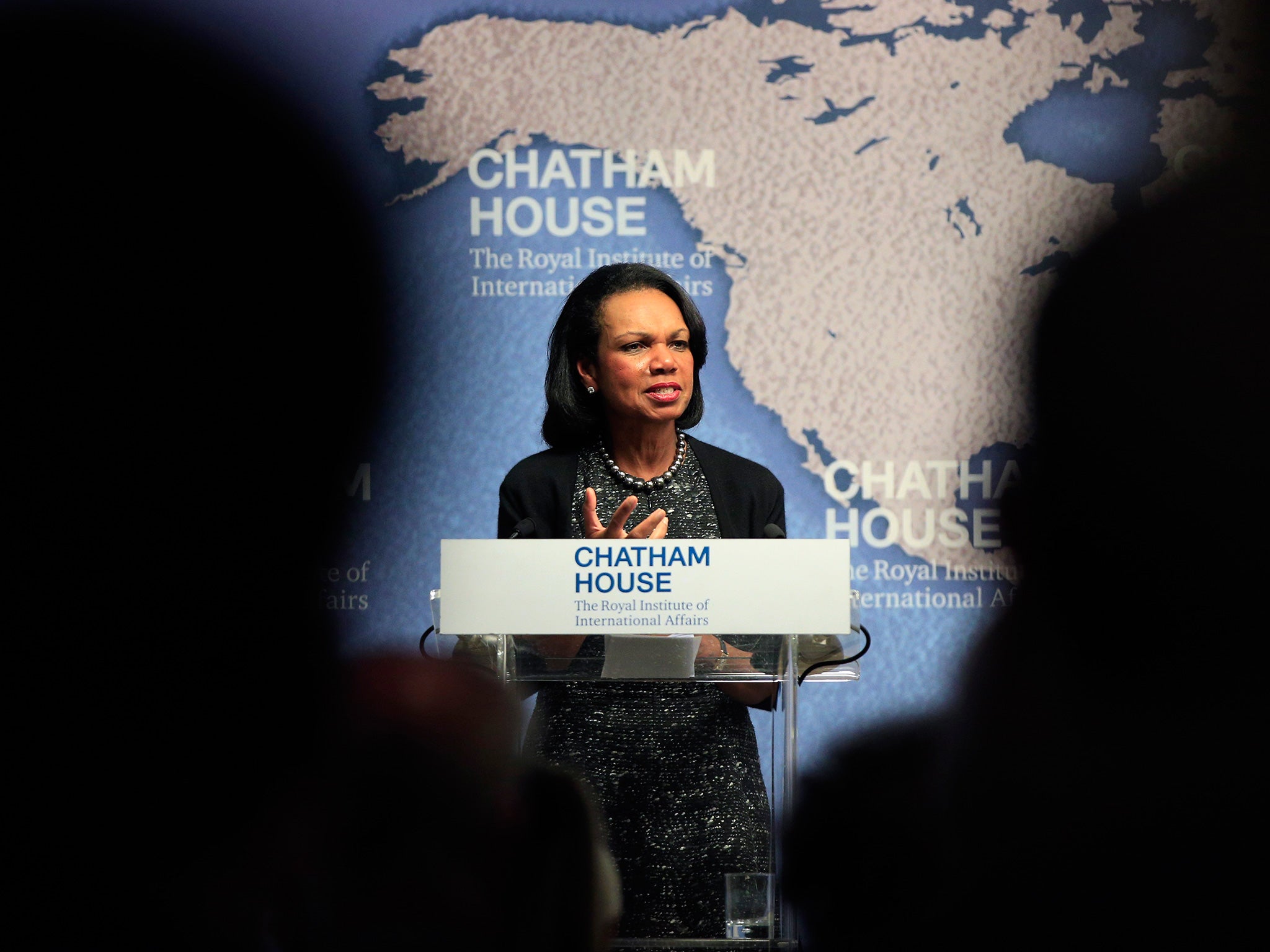 Former US Secretary of State Condoleezza Rice speaking at Chatham House in London
