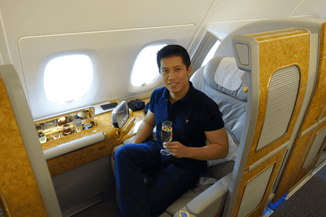 Sam Huang in Emirates' first class