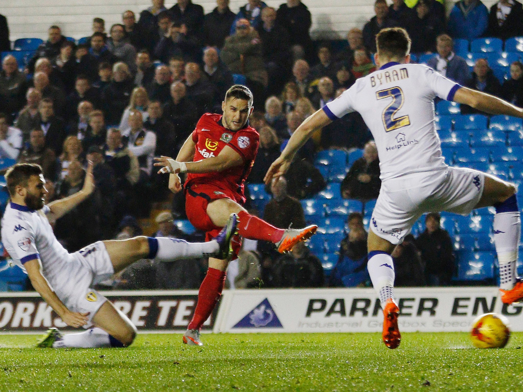 Blackburn’s Craig Conway puts his side into the lead after 18 seconds at Elland Road