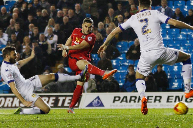 Blackburn’s Craig Conway puts his side into the lead after 18 seconds at Elland Road