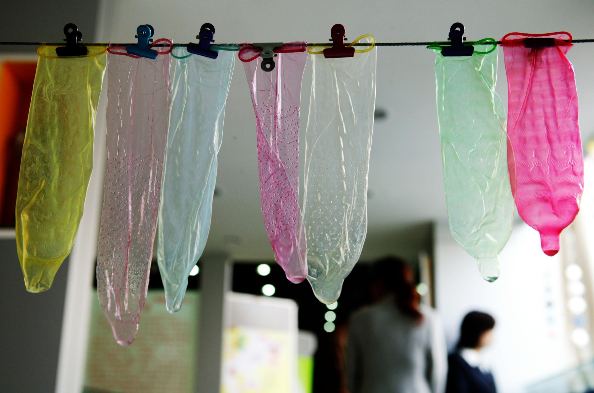 Condoms on show at an exhibition in China