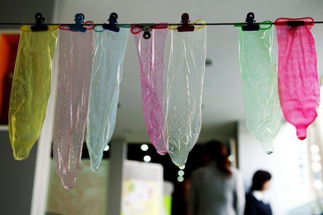 Condoms on show at an exhibition in China