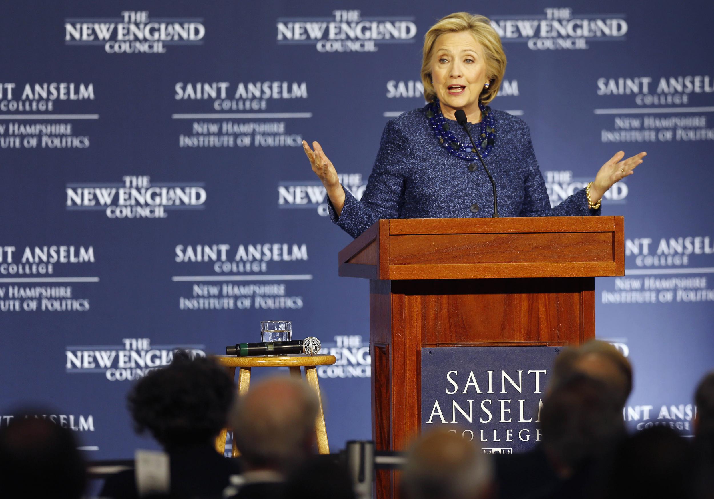 Hillary Clinton speaks in Manchester, New Hampshire.