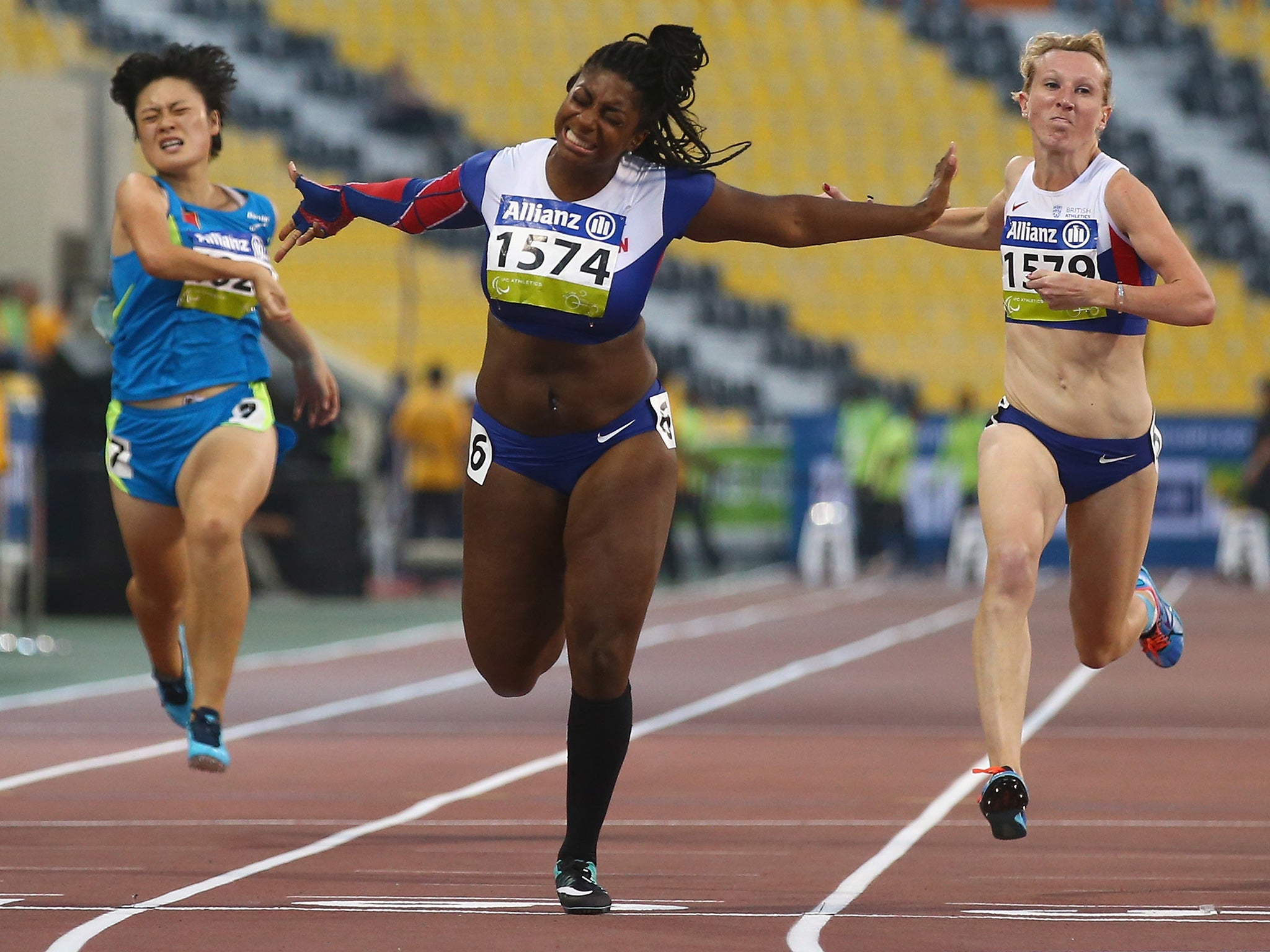 Kadeena Cox wins the 100m T37 final in Doha on 22 October. She was turned away from the T37 200m semi-final