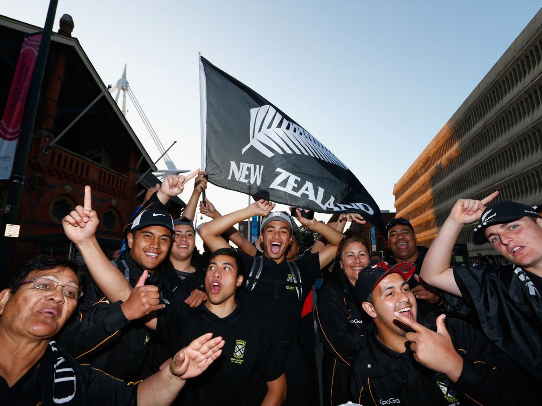 All Black fans arrive for the Pool match against Georgia at the Millennium Stadium