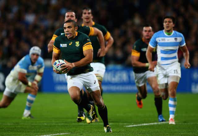 Bryan Habana runs with the ball for South Africa against Argentina